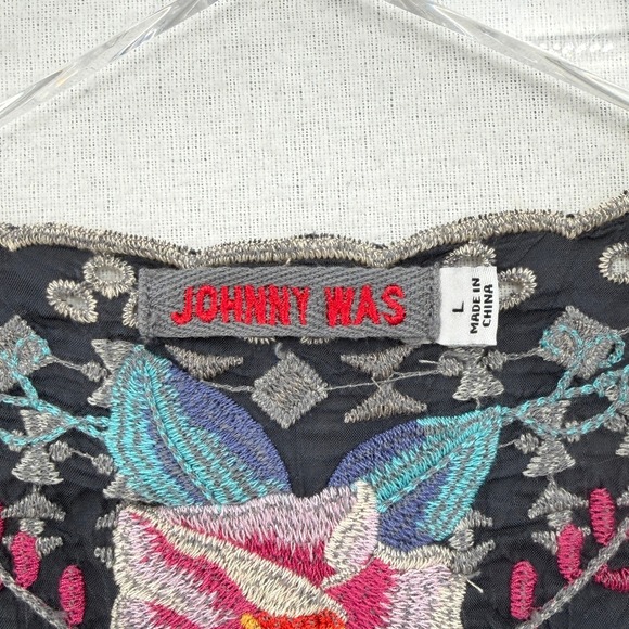 JOHNNY WAS Keva Embroidered Dress Womens Large Gray Floral Cap Sleeve Tunic - Picture 11 of 14